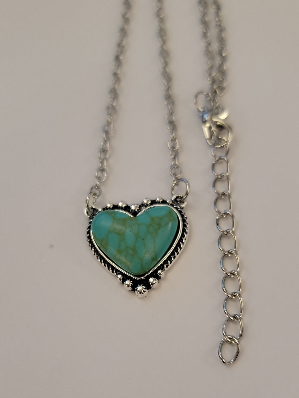 Turquoise Heart Pendant Necklace - Silver Chain